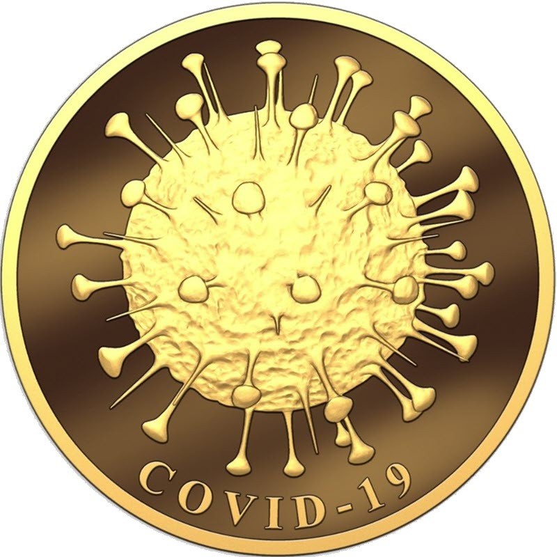 Золотой жетон "COVID-19" (пруф), 31.1 г чистого золота (проба 0,9999)