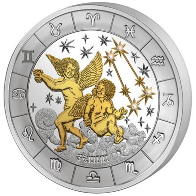 Серебряная  монета Руанды "Знаки Зодиака. Близнецы" 2009 г.в., 93.3 г чистого серебра (Проба 0,999)