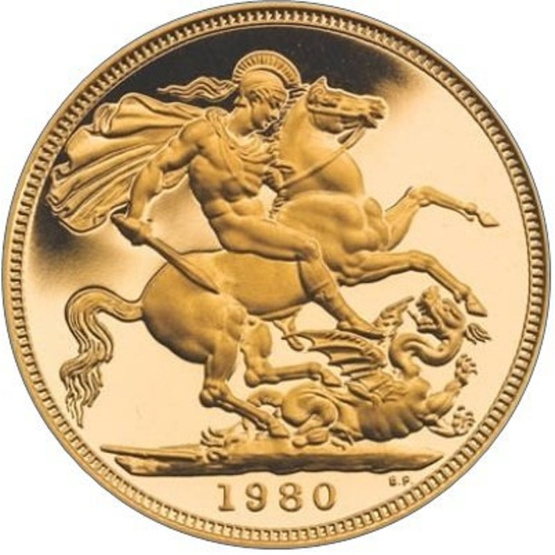 Золотая монета Великобритании «Соверен  Елизаветы II»(1974-1984 г.в.), 7.32 г чистого золота (проба 0.917)