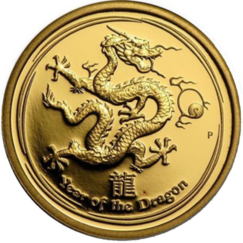 Комиссия: Золотая инвестиционная монета Австралии «Год Дракона» 2012 г.в., 7,78 г чистого золота (проба 0,9999)
