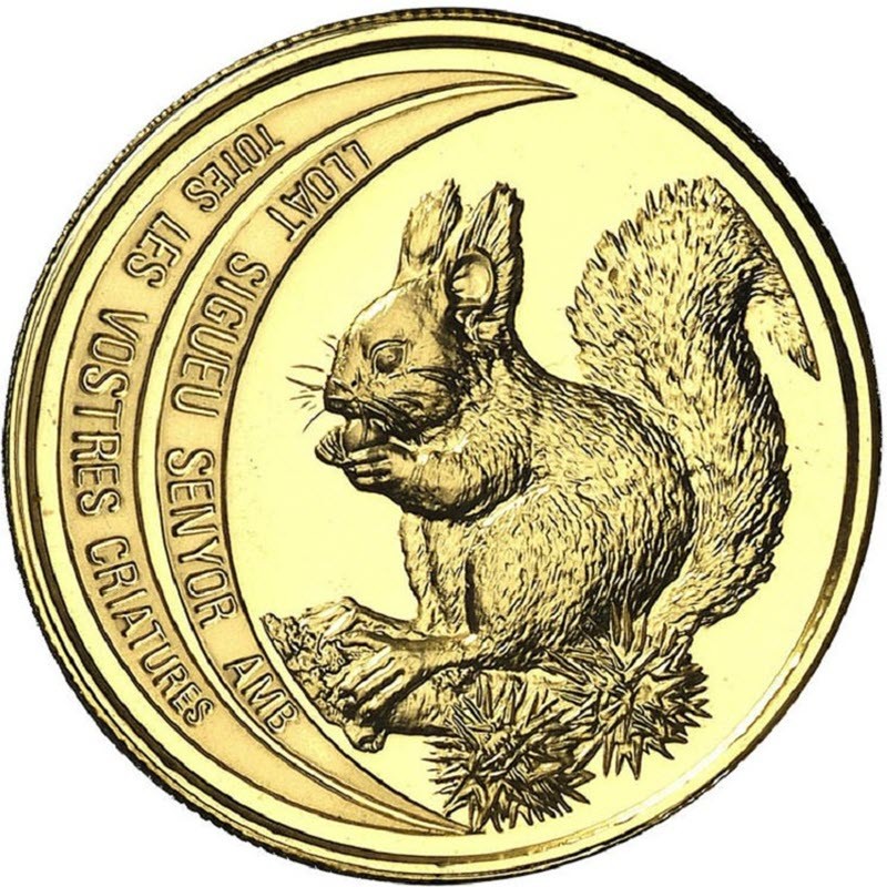 Комиссия: Золотая инвестиционная монета Андорры «Красная белка» 1990 г.в., 15,55 г чистого золота (проба 0,999)