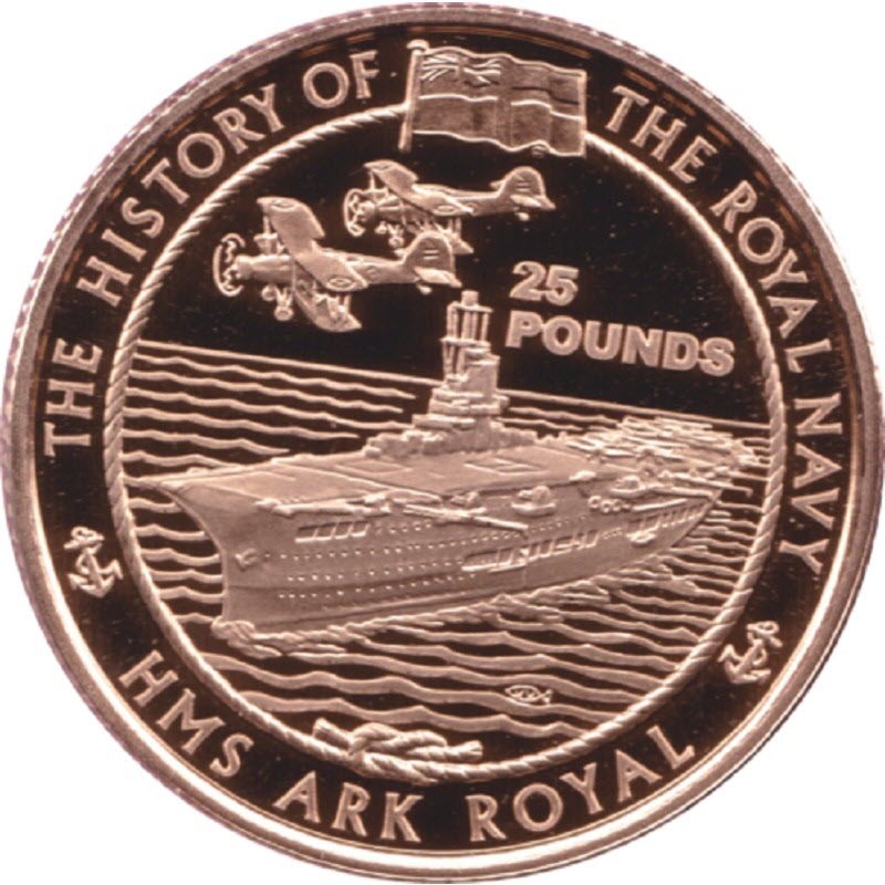 Комиссия: Золотая памятная монета Джерси «История Английского флота. Корабль "Арк Ройял"» 2005 г.в., 7,32 г чистого золота (проба 0,917)