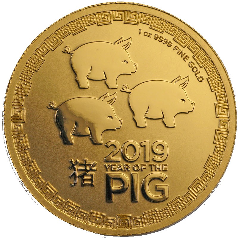 Комиссия: Золотая инвестиционная монета Ниуэ "Год Свиньи" 2019 г.в., 31,1 г чистого золота (проба 0,9999)