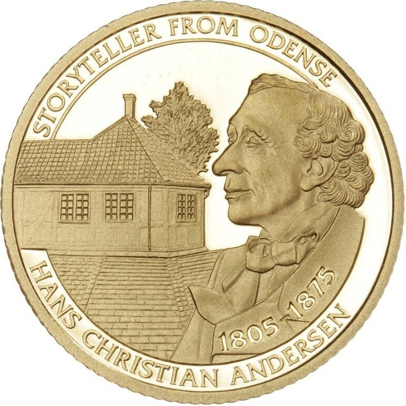 Комиссия: Золотая памятная монета Ниуэ «Ганс Христиан Андерсен» 2018 г.в., 7,78 г чистого золота