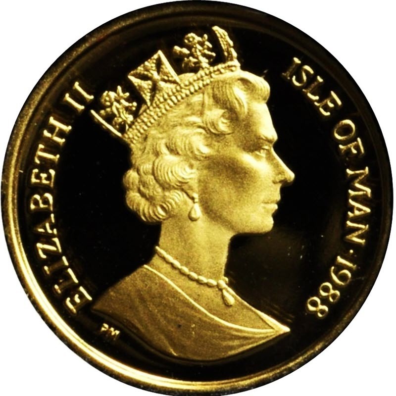 Комиссия: Золотая памятная монета Острова Мэн "Кот породы Мэнкс" 1988 г.в., 31,1 г чистого золота (проба 0,999)