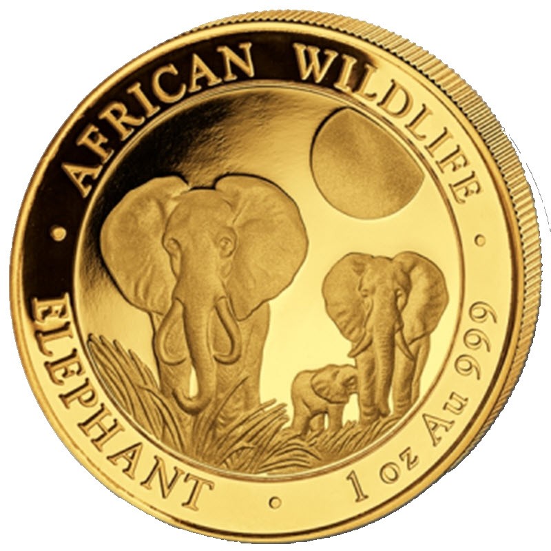 Комиссия: Золотая инвестиционная монета Сомали «Слон» 2014 г.в., 31,1 г чистого золота (проба 0,999)