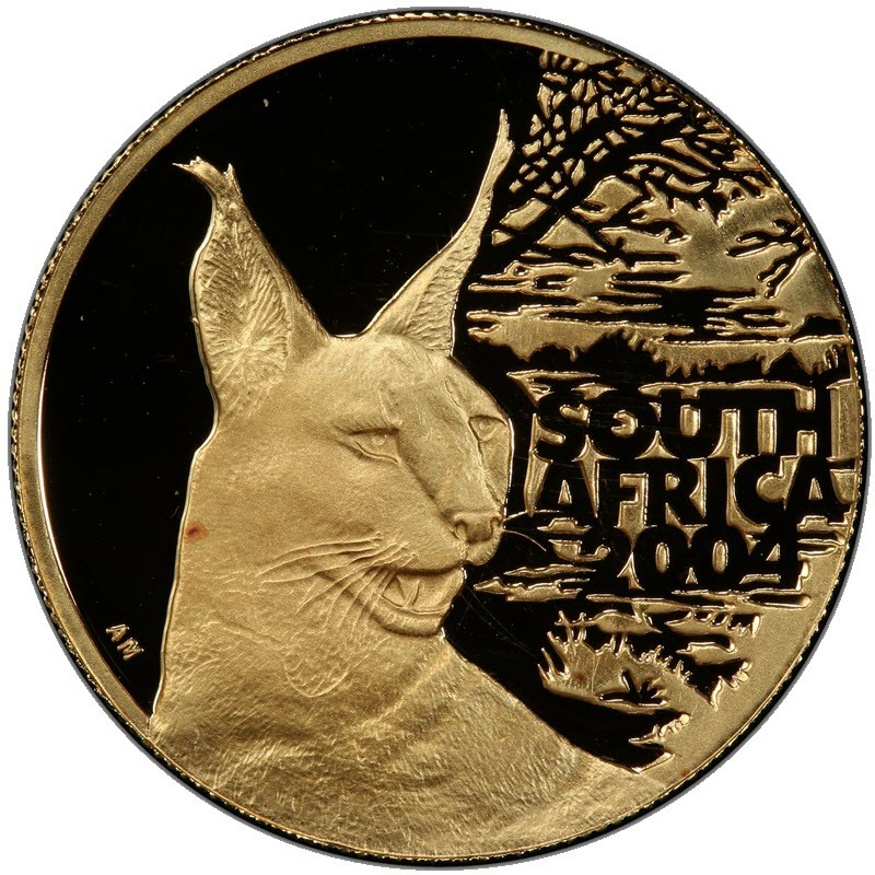 Комиссия: Золотая памятная монета ЮАР «Природа - Каракал» 2004 г.в., 7,78 г чистого золота (проба 0,9999)