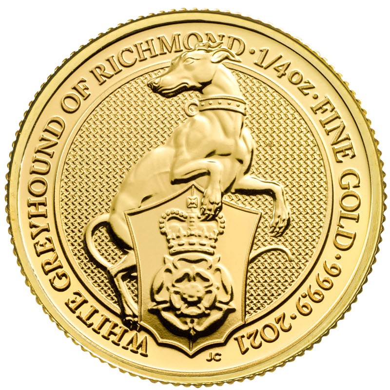 Золотая монета Великобритании "Белый Грейхаунд Ричмонда" 2021 г.в., 7.78 г чистого золота (проба 0.9999)