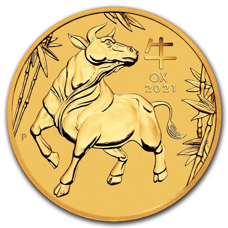 Золотая монета Австралии "Лунар III - Год Быка" 2021 г.в., 7.78 г чистого золота (Проба 0,9999)