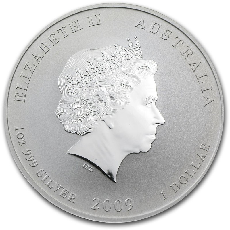 Серебряная монета Австралии "Год Быка" (с позолотой) 2009 г.в., 31.1 г чистого серебра (проба 0,9999)