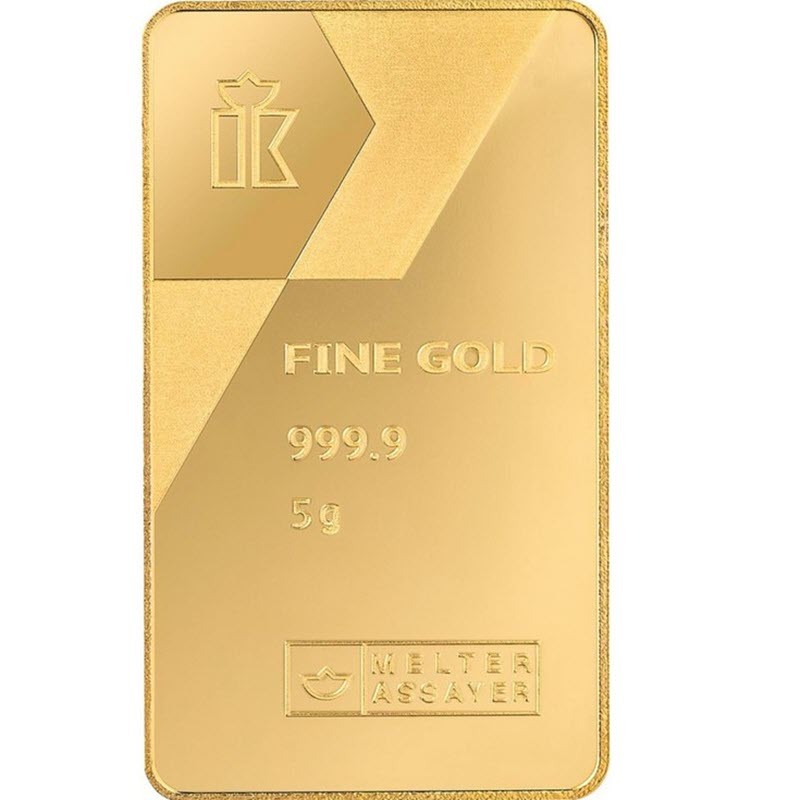 Золотой сувенирный слиток России (Красцветмет), 5 г чистого золота (проба 0,999)