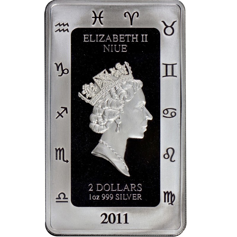 Серебряная монета Ниуэ "Зодиак Кагая. Козерог" 2011 г.в., 31.1 г чистого серебра (Проба 0,999)