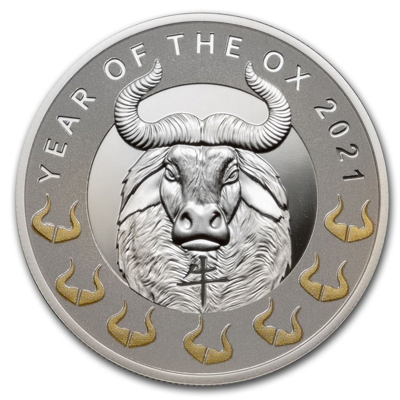 Серебряная монета Ниуэ "Год Быка"  2021 г.в., 17.5 г чистого серебра (Проба 0,999)