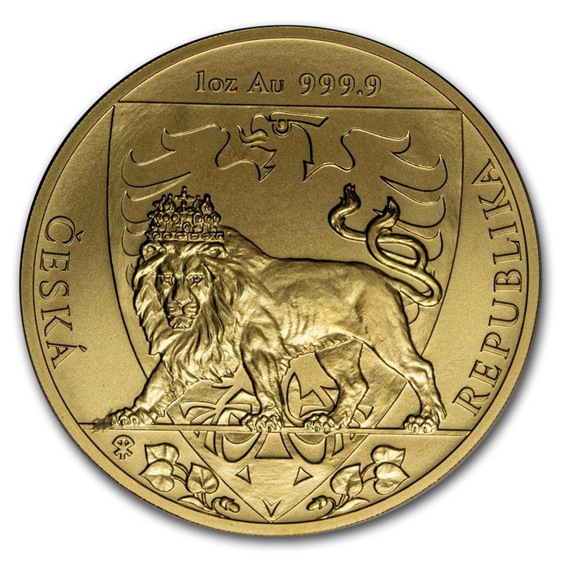 Золотая монета Ниуэ "Чешский лев" 2020 г.в., 31.1 г чистого золота (Проба 0,9999)
