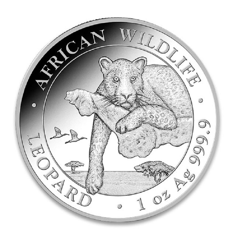 Серебряная монета Сомали "Леопард" 2020 г.в., 31.1 г чистого серебра (Проба 0,9999)