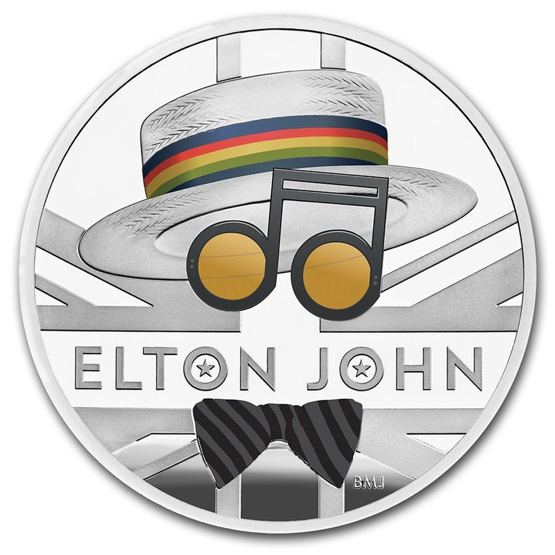 Серебряная монета Великобритании "Легенды музыки. Элтон Джон" 2020 г.в., 31.1 г чистого серебра (проба 0,999)