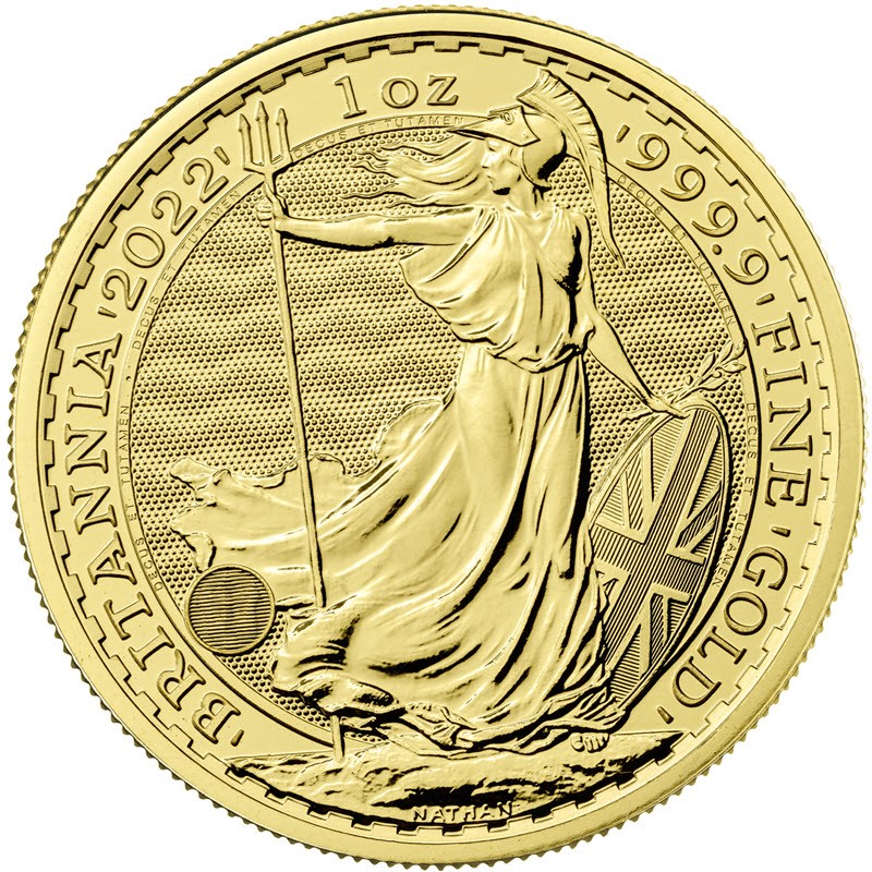 Золотая инвестиционная монета Великобритании "Британия" 2022 г.в., 31.1 г чистого золота (проба 0,9999)