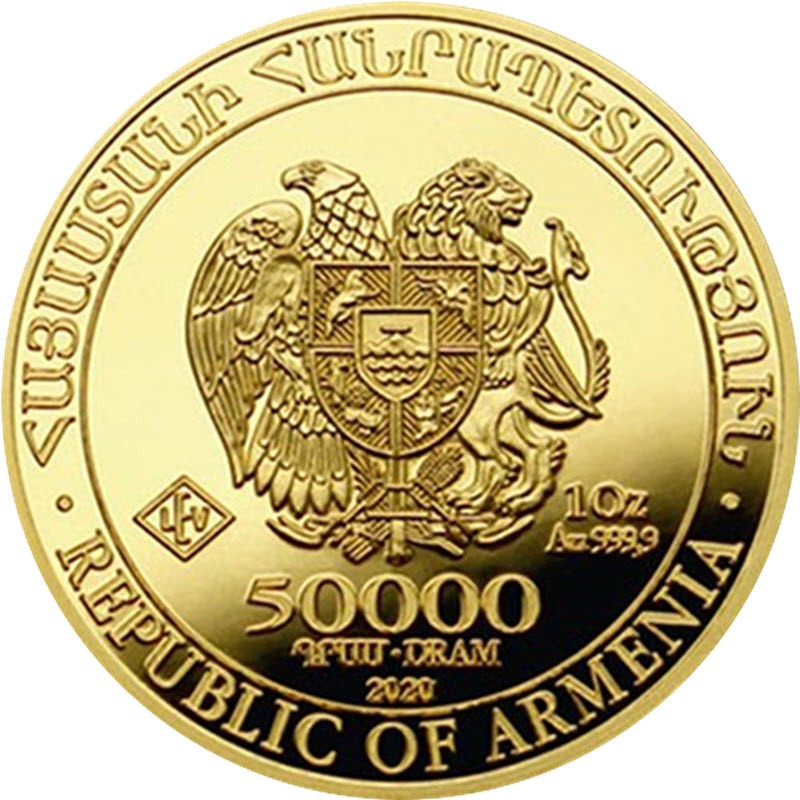 Золотая монета Армении "Ноев Ковчег", 31.1 г чистого золота (Проба 0,9999)