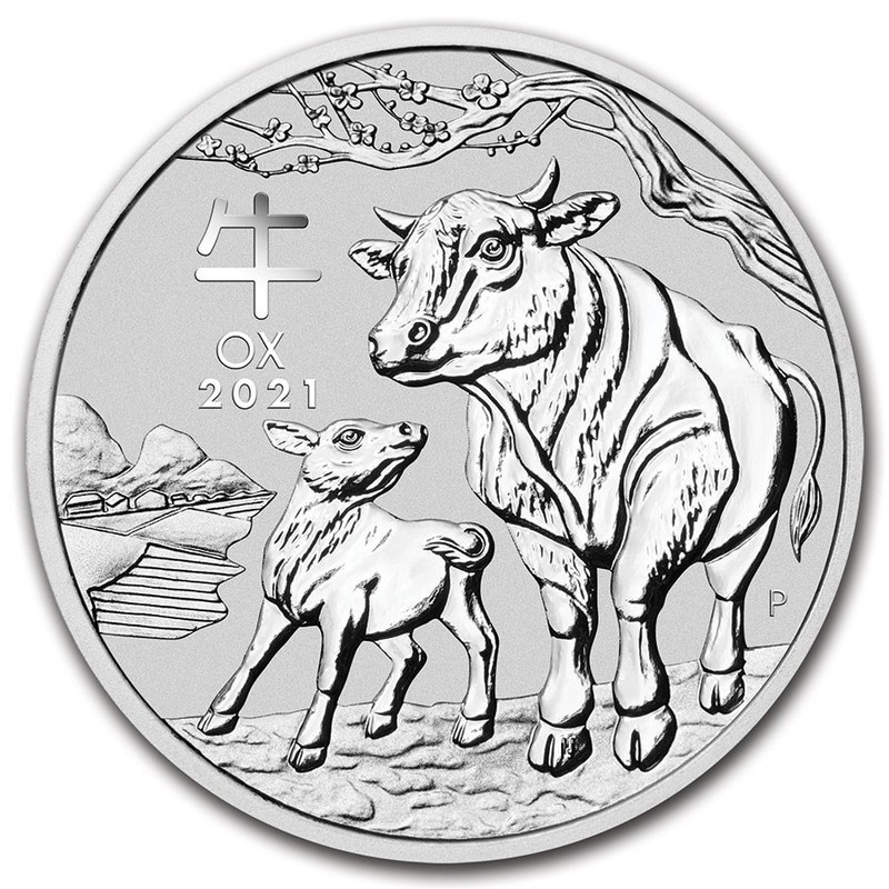 Серебряная монета Австралии "Лунный календарь III - Год Быка" 2021 г., 15.55 г чистого серебра (Проба 0,9999)