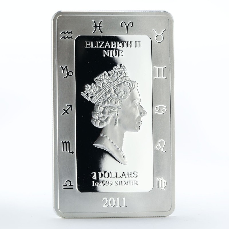 Серебряная монета Ниуэ "Зодиак Кагая. Лев" 2011 г.в., 31.1 г чистого серебра (Проба 0,999)