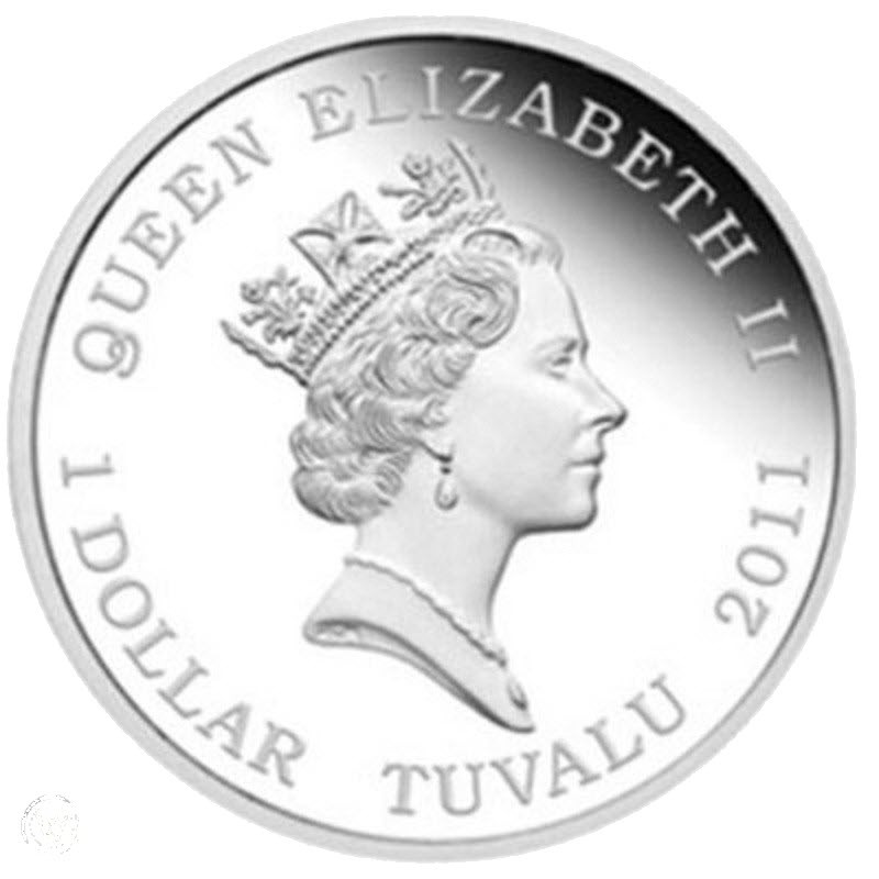 Серебряная монета Тувалу "Австралийский синекольчатый осьминог" 2011 г.в., 31.1 г чистого серебра (Проба 0,999)