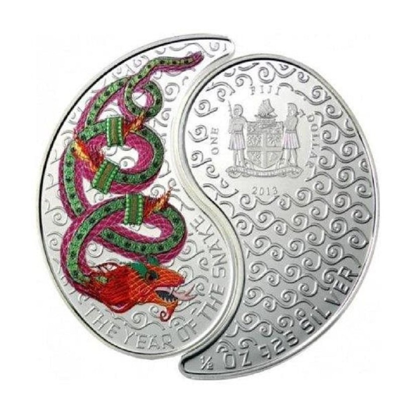 Серебряная монета Фиджи "Инь-Янь. Год Змеи" 2013г.в., 31.1 г чистого серебра (проба 0,925)