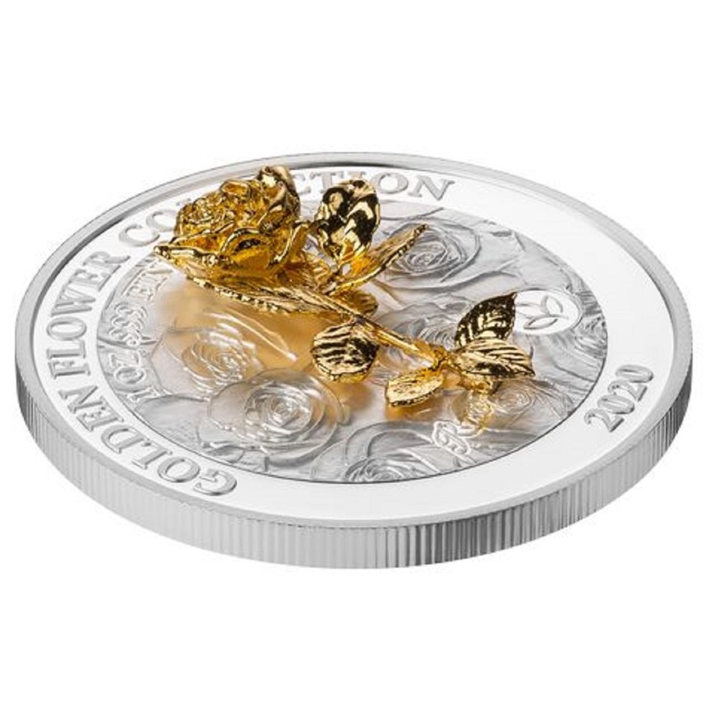 Серебряная монета Самоа "Коллекция золотых цветов. Роза" 2020 г.в., 31.1 г чистого серебра (Проба 0,999)