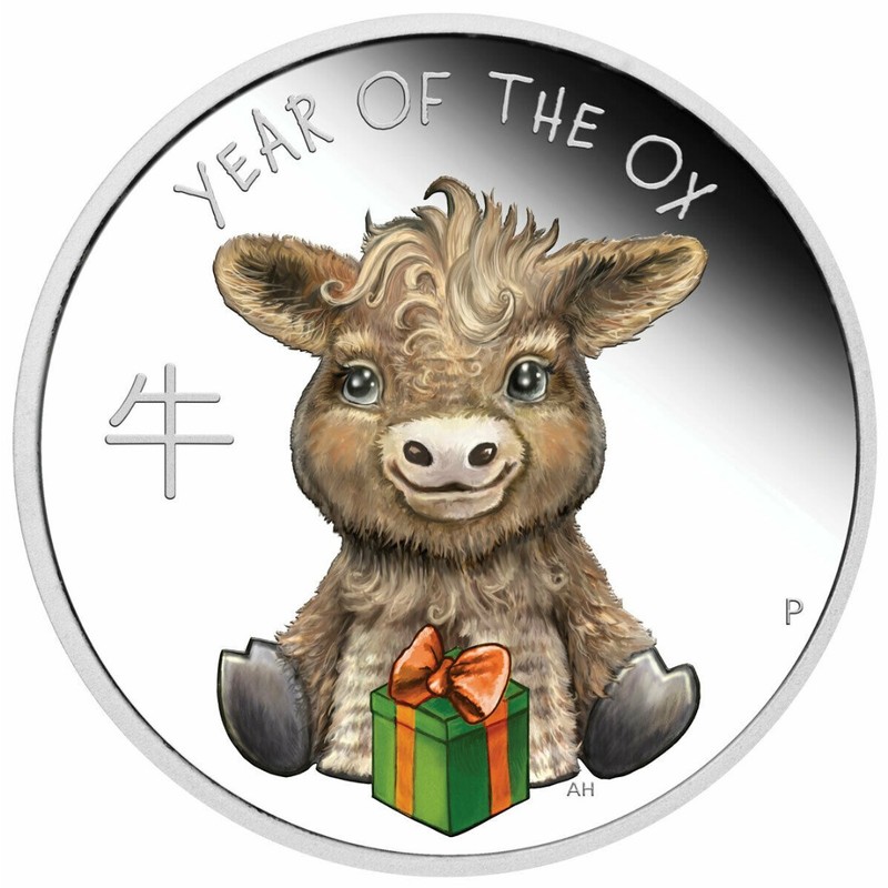 Серебряная монета Тувалу "Год Быка" 2021 г.в., 15.55 г чистого серебра (Проба 0,9999)