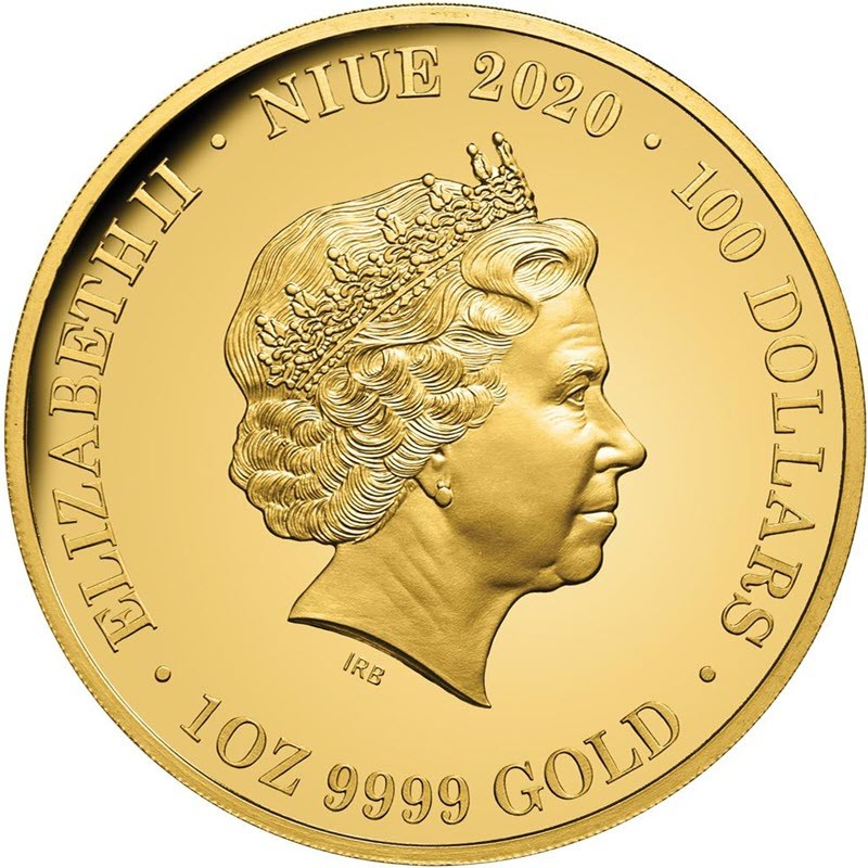 Золотая монета Ниуэ "Плащеносная ящерица" 2020 г.в., 31.1 г чистого золота (Проба 0,9999)