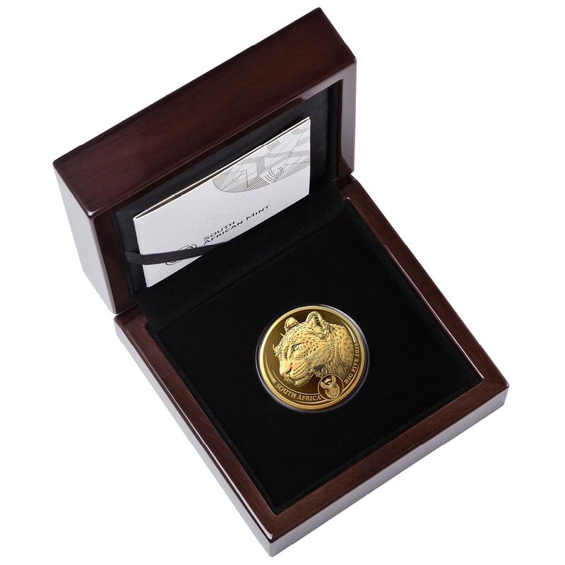 Золотая монета ЮАР "Большая пятерка: Леопард" 2020 г.в.(пруф), 31.1 г чистого золота (Проба 0,9999)