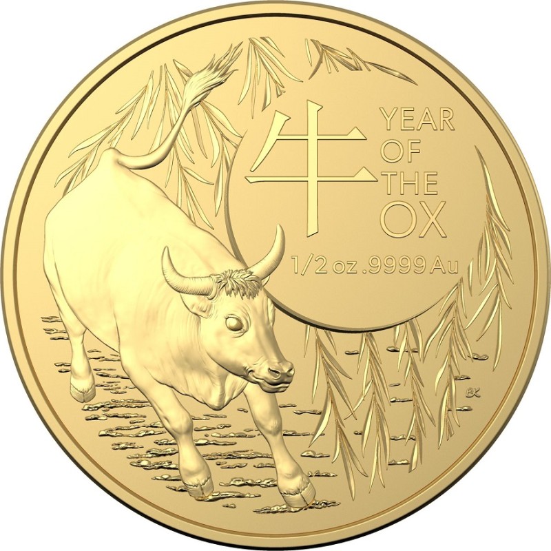 Золотая монета Австралии "Лунный календарь - Год Быка", 2021 г.в. (Королевский Монетный Двор), 15.55 г чистого золота (Проба 0,9999)