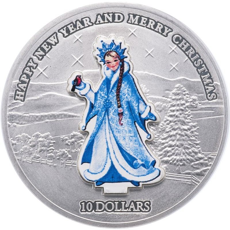 Серебряная монета Науру "Новый Год и Рождество. Снегурочка" 2008 г.в., 34.5 г чистого серебра (Проба 0,999)