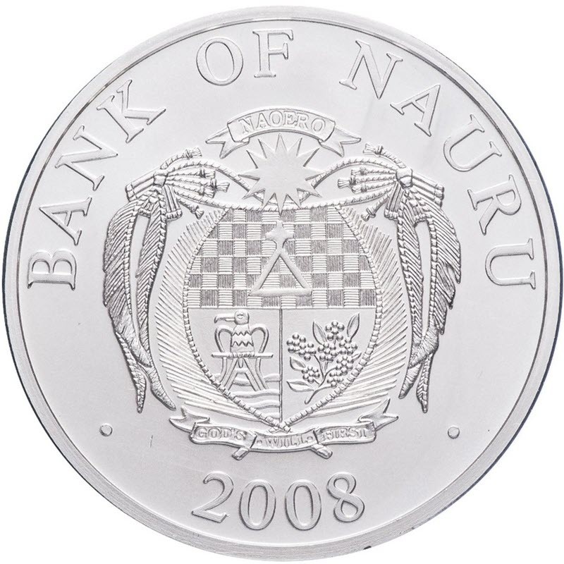 Серебряная монета Науру "Новый Год и Рождество. Снегурочка" 2008 г.в., 34.5 г чистого серебра (Проба 0,999)