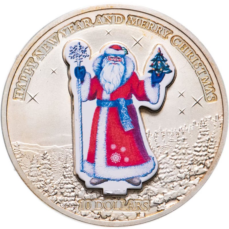 Серебряная монета Науру "Новый Год и Рождество. Дед Мороз" 2008 г.в., 34.5 г чистого серебра (Проба 0,999)