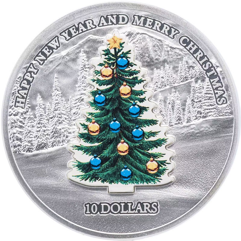 Серебряная монета Науру "Новый Год и Рождество. Ёлочка" 2008 г.в., 34.5 г чистого серебра (Проба 0,999)