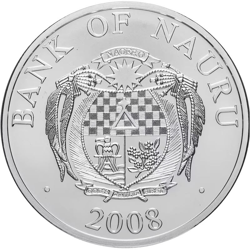 Серебряная монета Науру "Новый Год и Рождество. Ёлочка" 2008 г.в., 34.5 г чистого серебра (Проба 0,999)