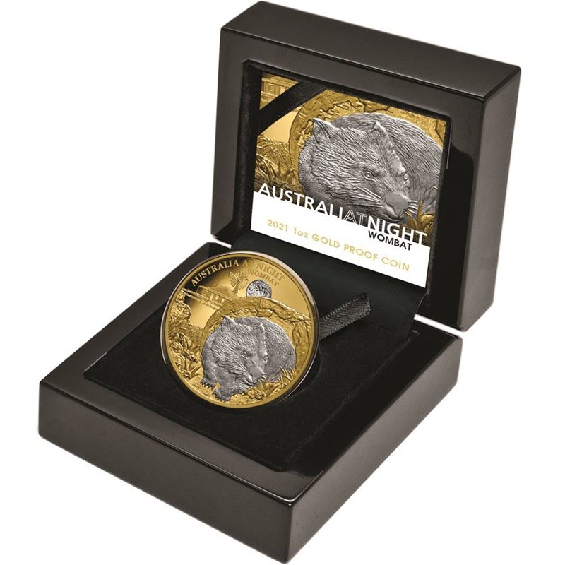 Золотая монета Ниуэ "Ночная Австралия. Вомбат" 2021 г.в., 31.1 г чистого золота (Проба 0,9999)