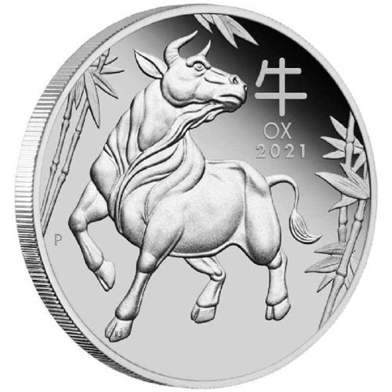 Платиновая монета Австралии "Год Быка" 2021 г.в.(пруф), 31.1 г чистой платины (Проба 0,9995)