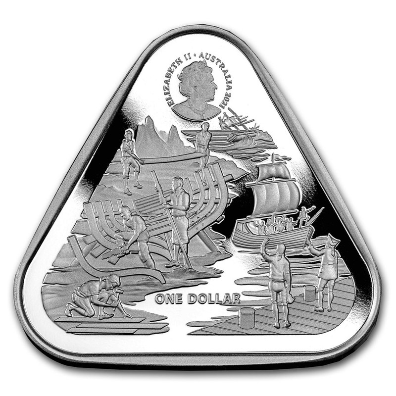 Серебряная монета Австралии "Кораблекрушение "Зеевик"" 2021 г.в., 31.1 г чистого серебра (Проба 0,999)