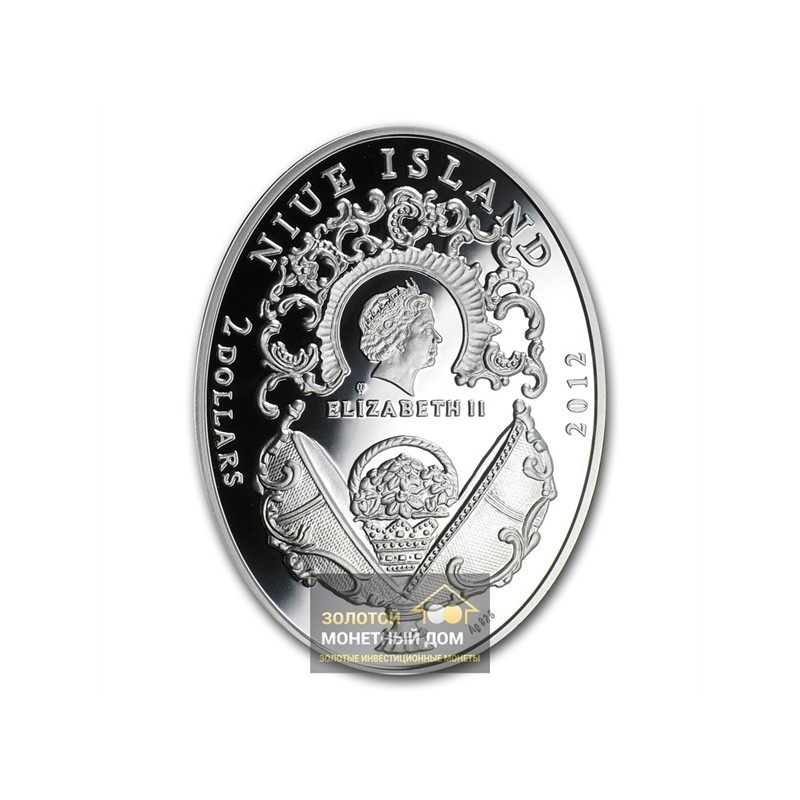 Комиссия: Серебряная монета Ниуэ «Яйцо Фаберже. Лавровое дерево» 2012 г.в., 56.56 г чистого серебра (проба 0,925)