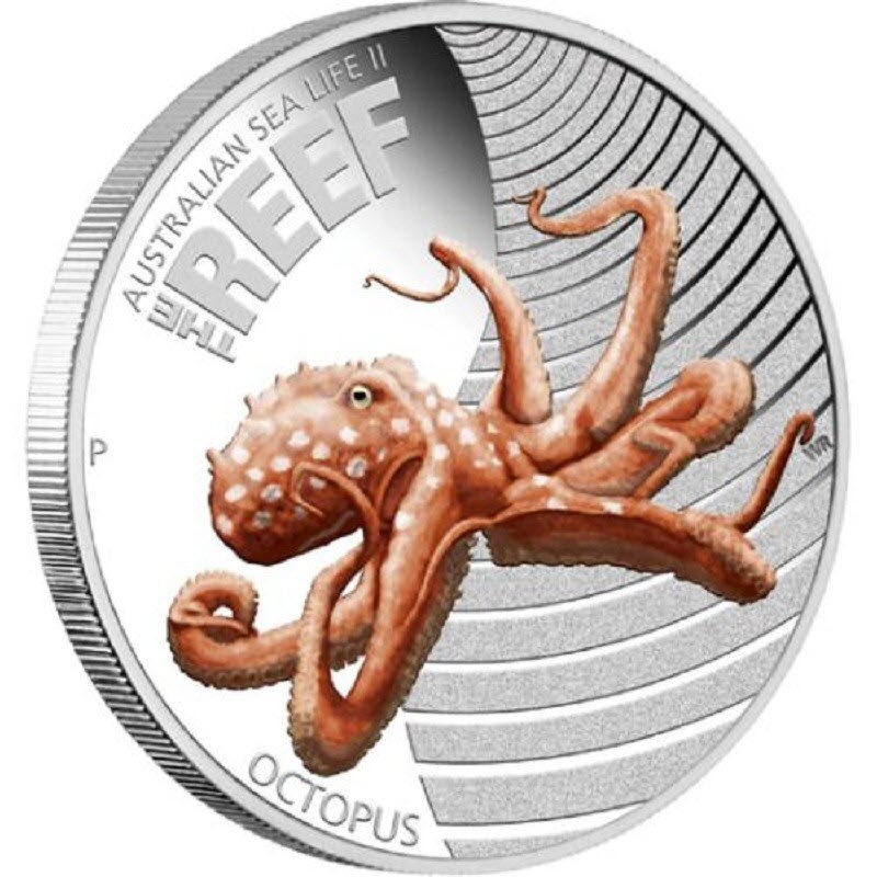 Серебряная монета Австралии "Осьминог" 2012 г.в., 15.55 г чистого серебра (Проба 0,999)