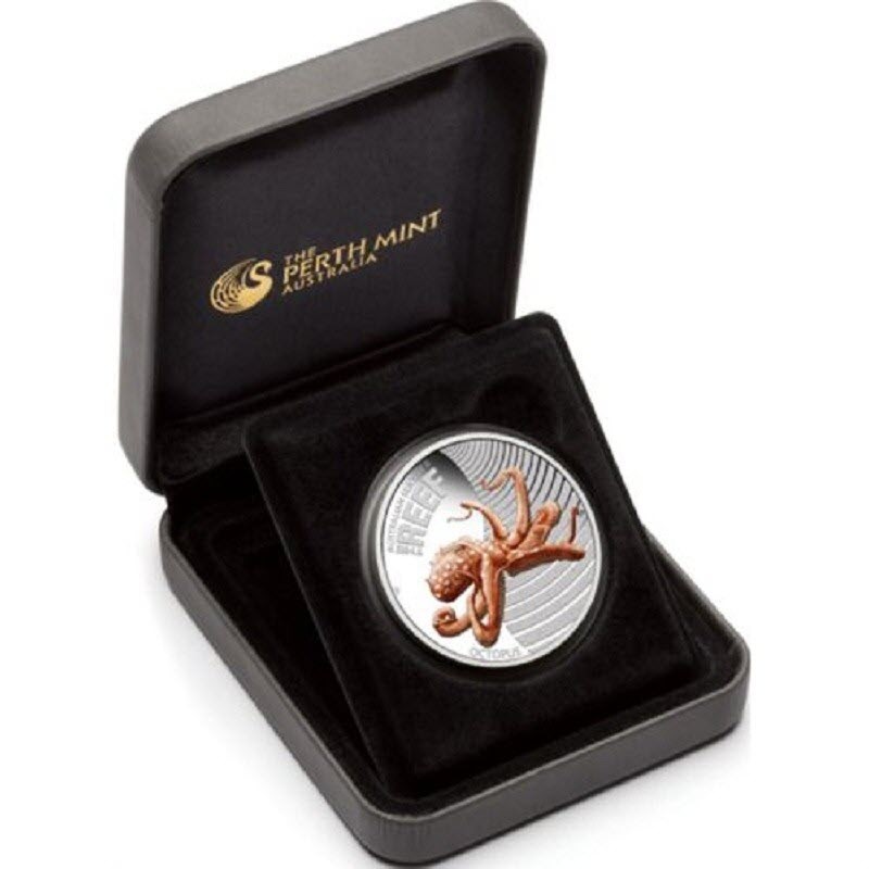 Серебряная монета Австралии "Осьминог" 2012 г.в., 15.55 г чистого серебра (Проба 0,999)