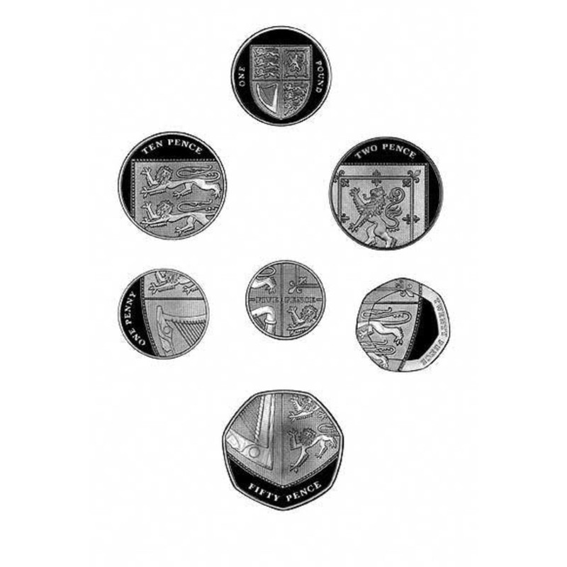 Набор из 7-ми серебряных монет Великобритании "Герб Англии" 2008 г.в., 39.71 г чистого серебра (Проба 0,925)
