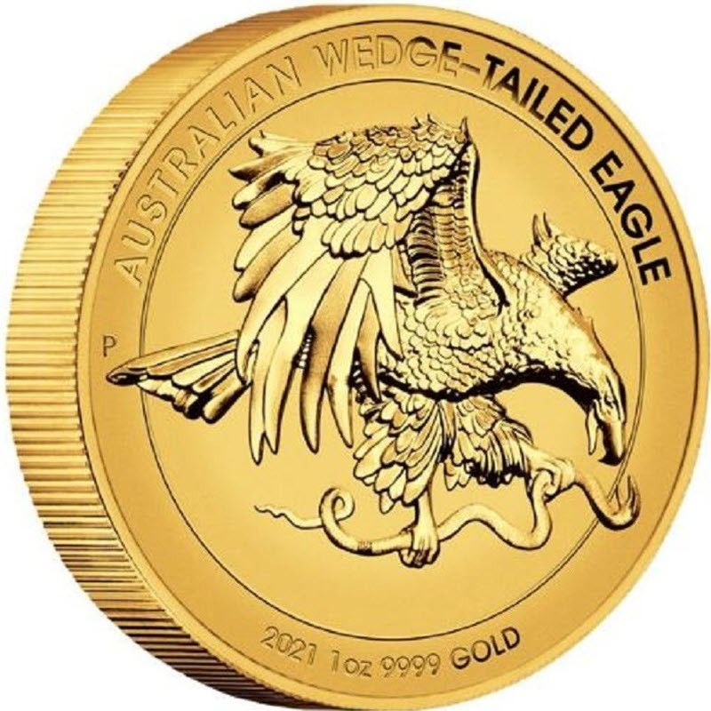 Золотая монета Австралии "Клинохвостый Орел" 2021 г.в. (высокий рельеф), 31.1 г чистого золота (Проба 0,9999)