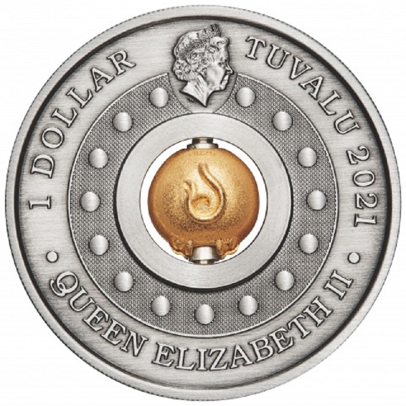 Серебряная монета Тувалу "Год Быка" 2021 г.в. (с шармом), 31.1 г чистого серебра (Проба 0,999)