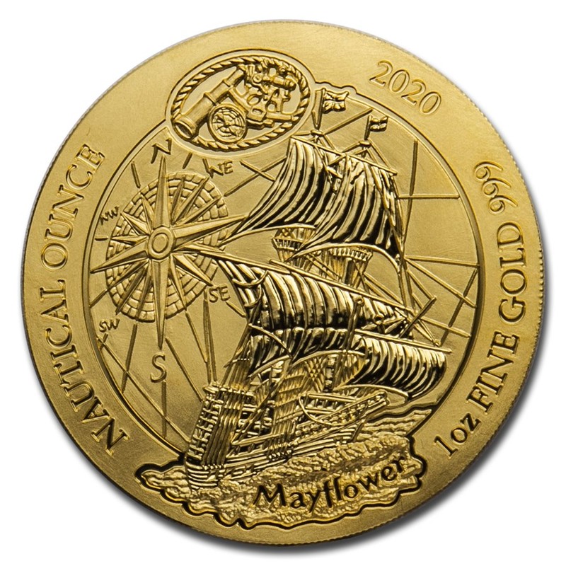 Золотая монета Руанды «Мэйфлауэр» 2020 г.в., 31.1 г чистого золота (проба 0.999)