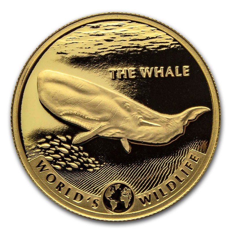 Набор из 4-х золотых монет Конго "Киты" 2020 г.в., 31.1+15.55+7.78+3.11 г чистого золота (Проба 0,999)