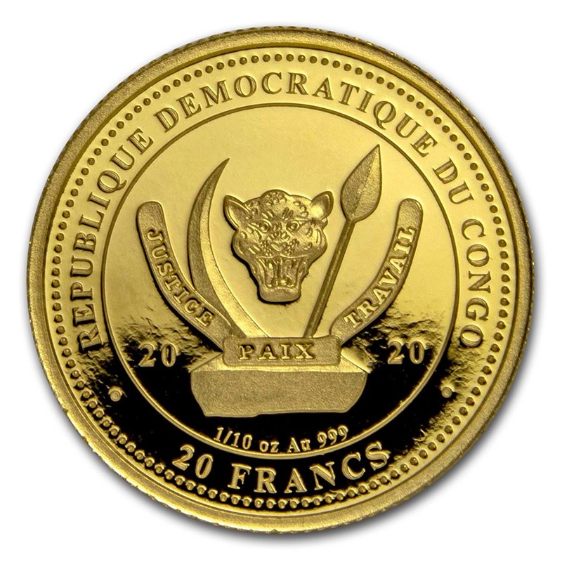 Набор из 4-х золотых монет Конго "Киты" 2020 г.в., 31.1+15.55+7.78+3.11 г чистого золота (Проба 0,999)