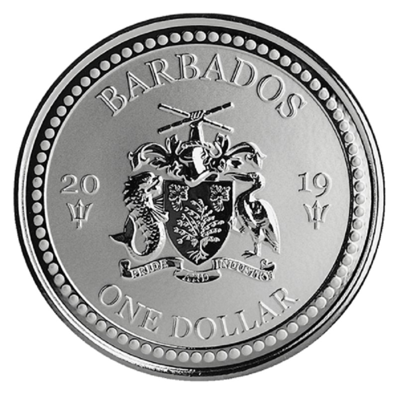 Серебряная монета Барбадоса "Летучая рыба" 2019 г.в., 31.1 г чистого серебра (Проба 0,999)