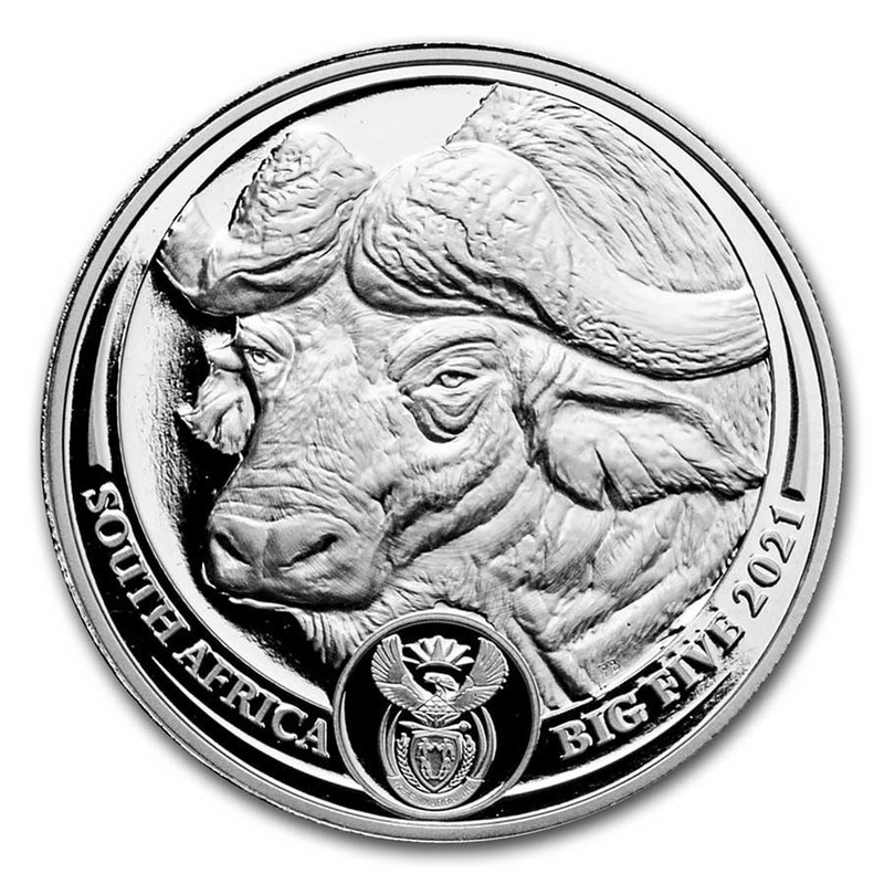 Платиновая монета ЮАР "Большая пятерка: Буйвол" 2021 г.в.(пруф), 31.1 г чистой платины(Проба 0,9995)